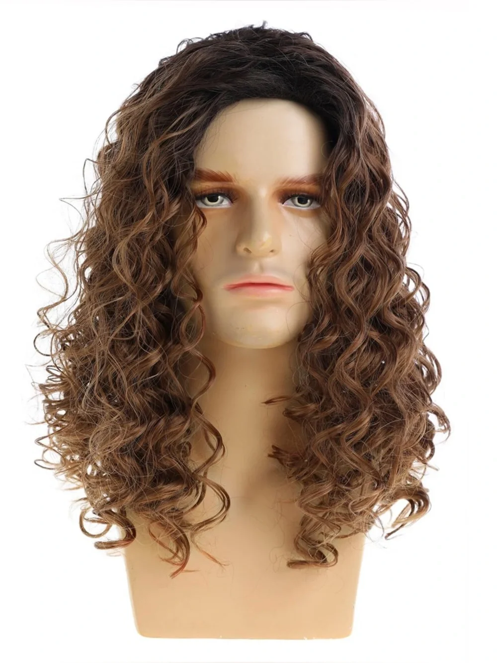 Men's Long Curly Brown Wig - Natural Chestnut Waves- Women Can Also Wear